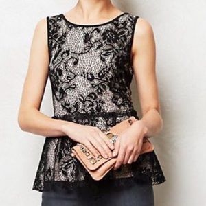 Anthropologie Deletta black lace peplum blouse top